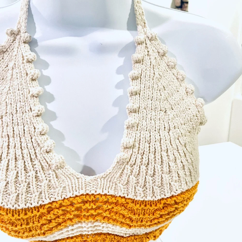 Zara open knit crochet sweater and crop top set in cream and orange size S